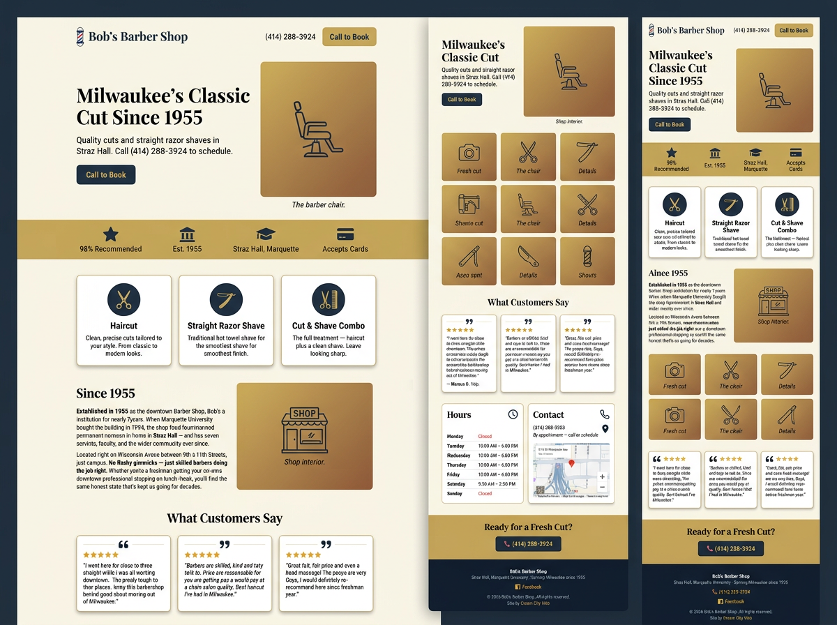 Bob's Barber Shop — design mockup