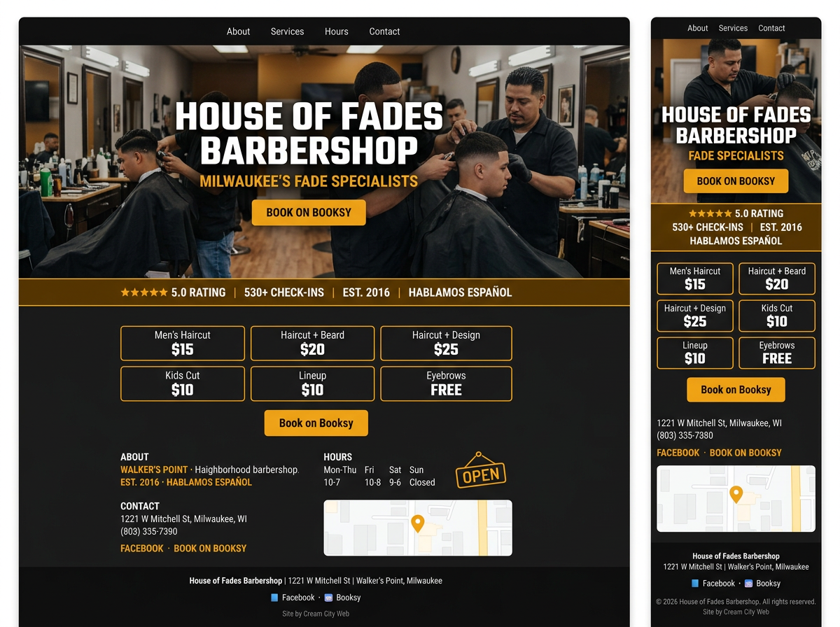 House of Fades Barbershop — design mockup